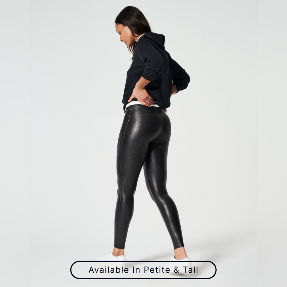 💋NWT SPANX Faux Leather Leggings Black High-Rise Shaping Pants Size Size Large - Picture 2 of 6